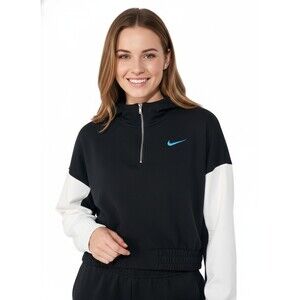 Nike Jacket Womens Medium Black White 1/2 Zip Icon Clash Cropped